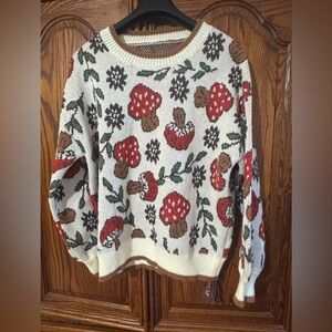 ROMWE Red and Cream Mushroom Sweater Large